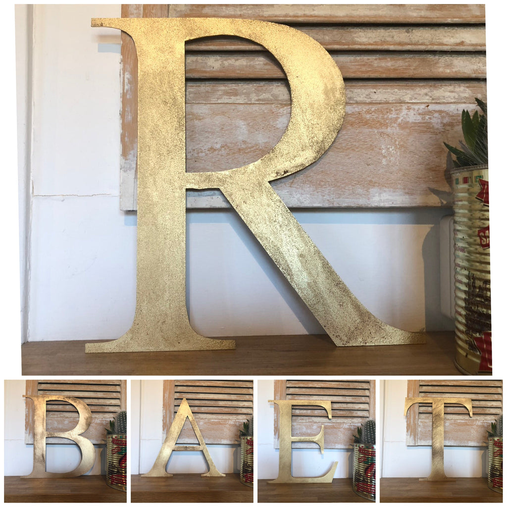 Distressed Gold Metal Letters A-Z 0-9 in 5 inch or 12 inch