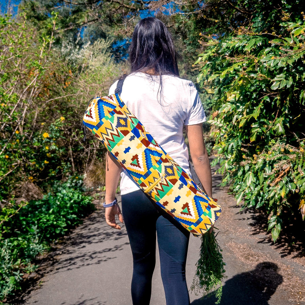 Handmade Yoga Bag in Yellow with African Wax Print