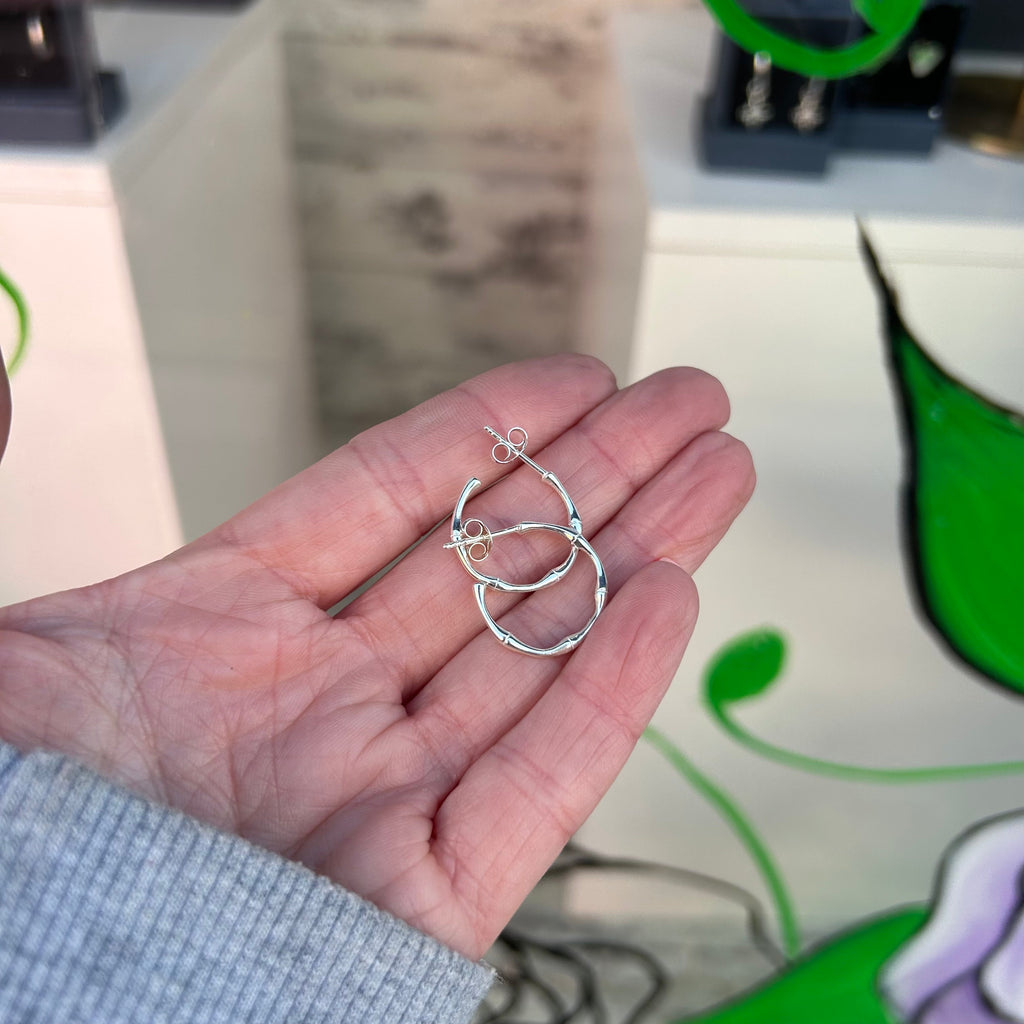 Sterling Silver Bamboo Hoop Earrings