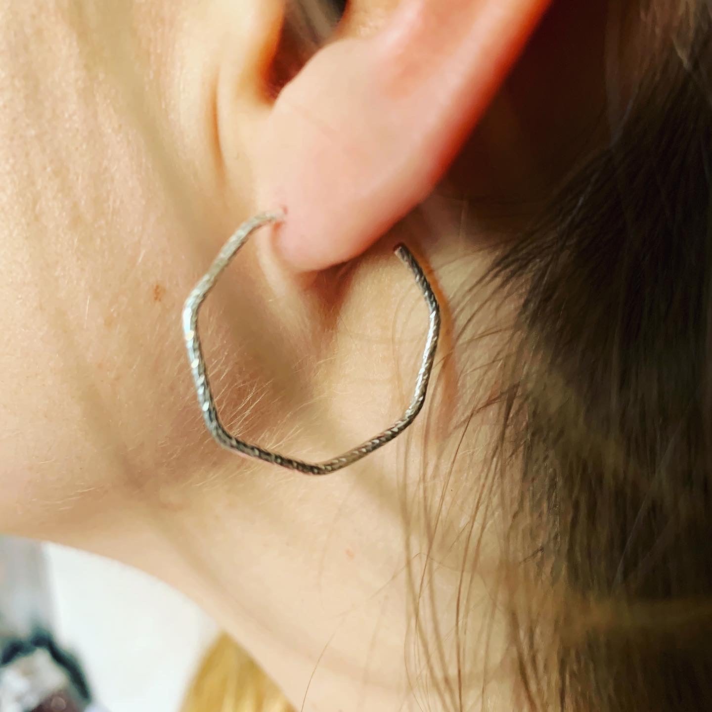 Hexagon Hoops in Sterling Silver