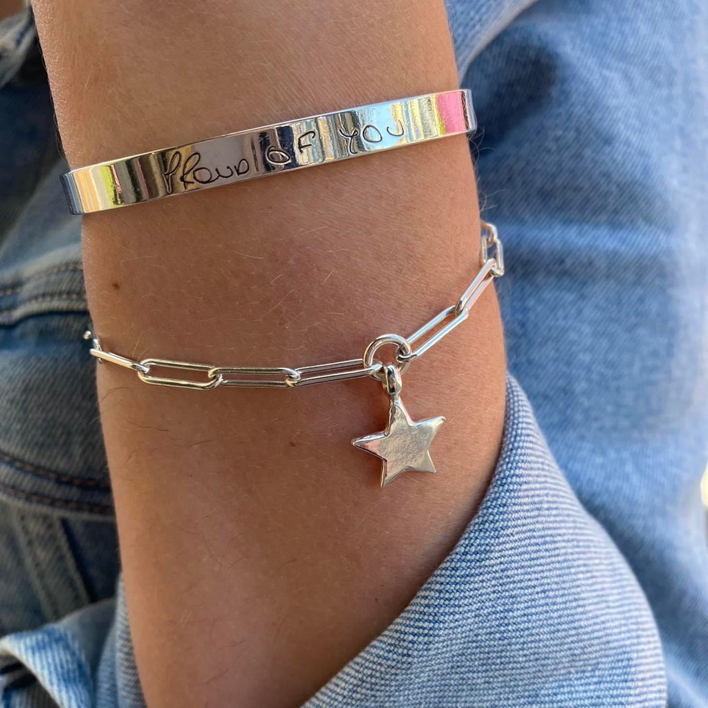 Unisex Handwriting Cuff Bangle in Sterling Silver