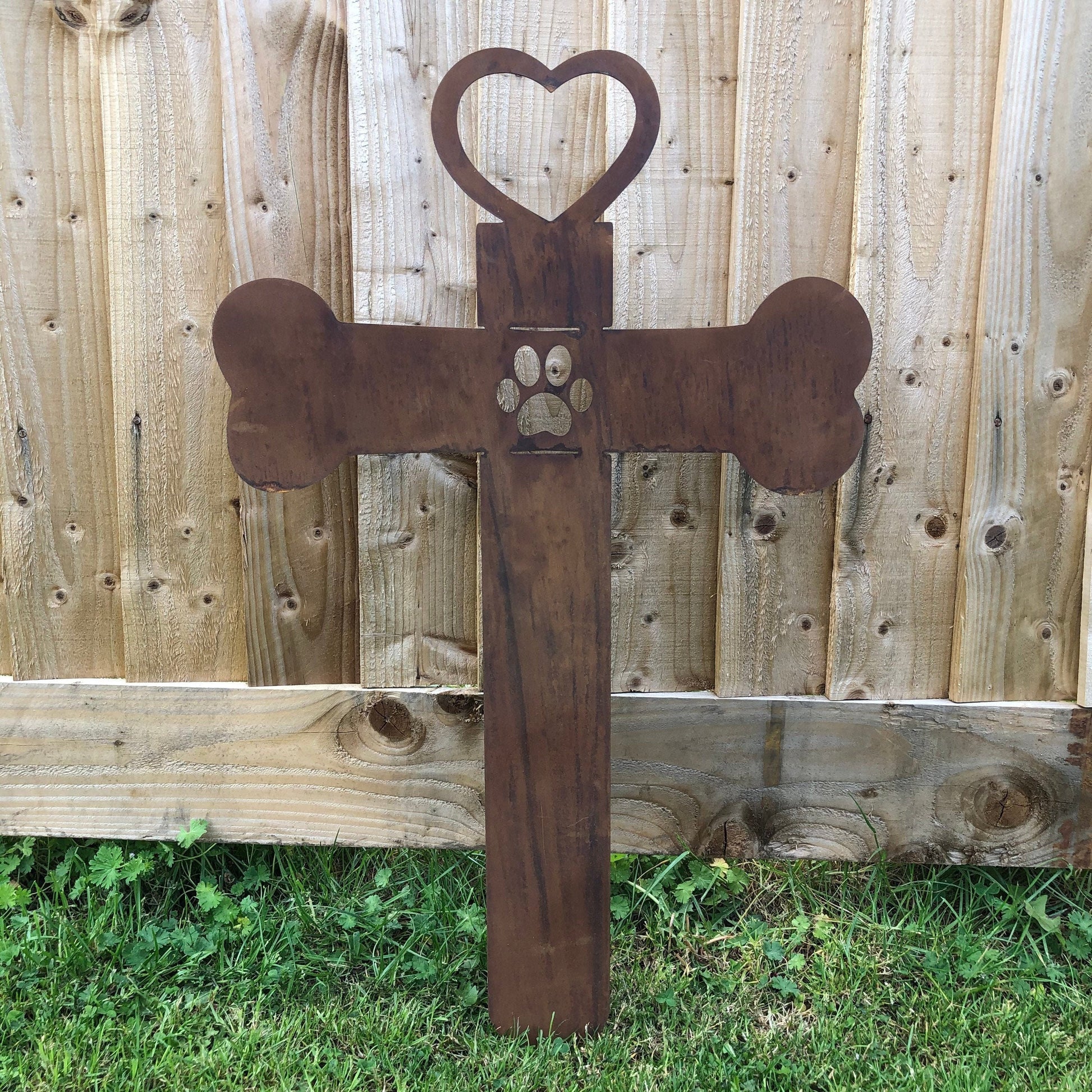 Rusty Metal Pet Memorial Cross Garden Decoration