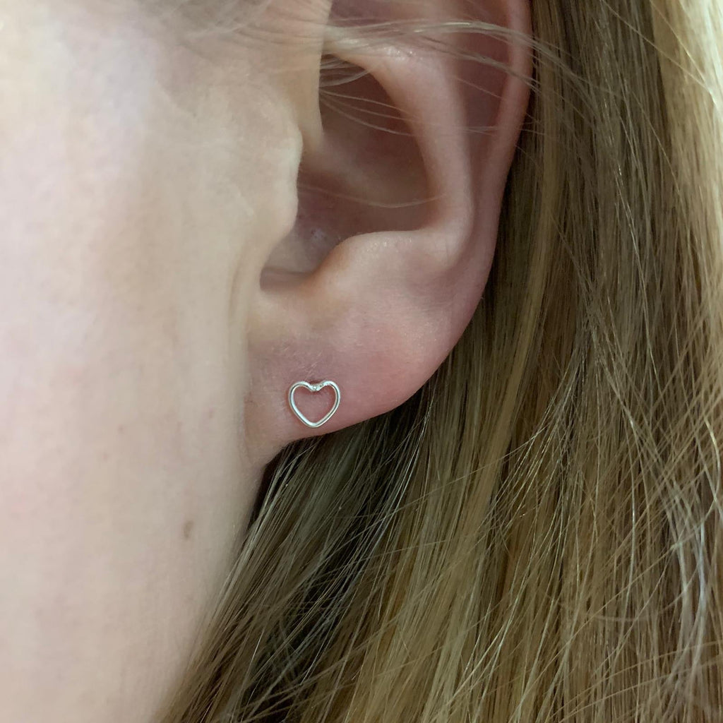 Mini Open Heart Studs in Sterling Silver