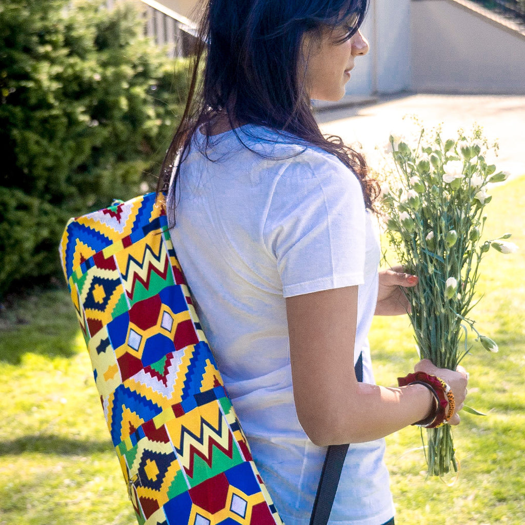Handmade Yoga Bag in Yellow with African Wax Print