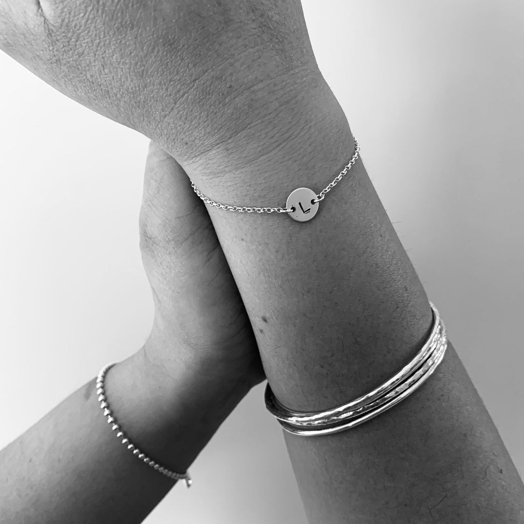 Personalised Initial Disc Bracelet in Sterling Silver