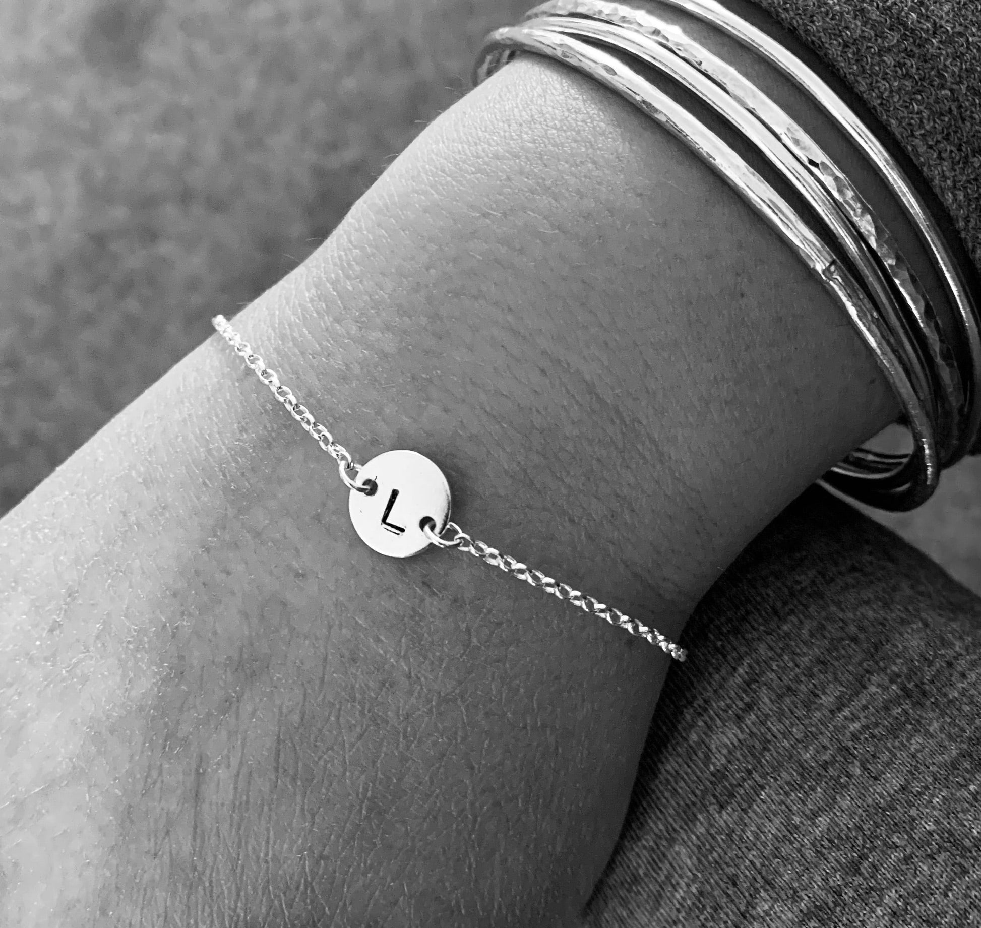Personalised Initial Disc Bracelet in Sterling Silver