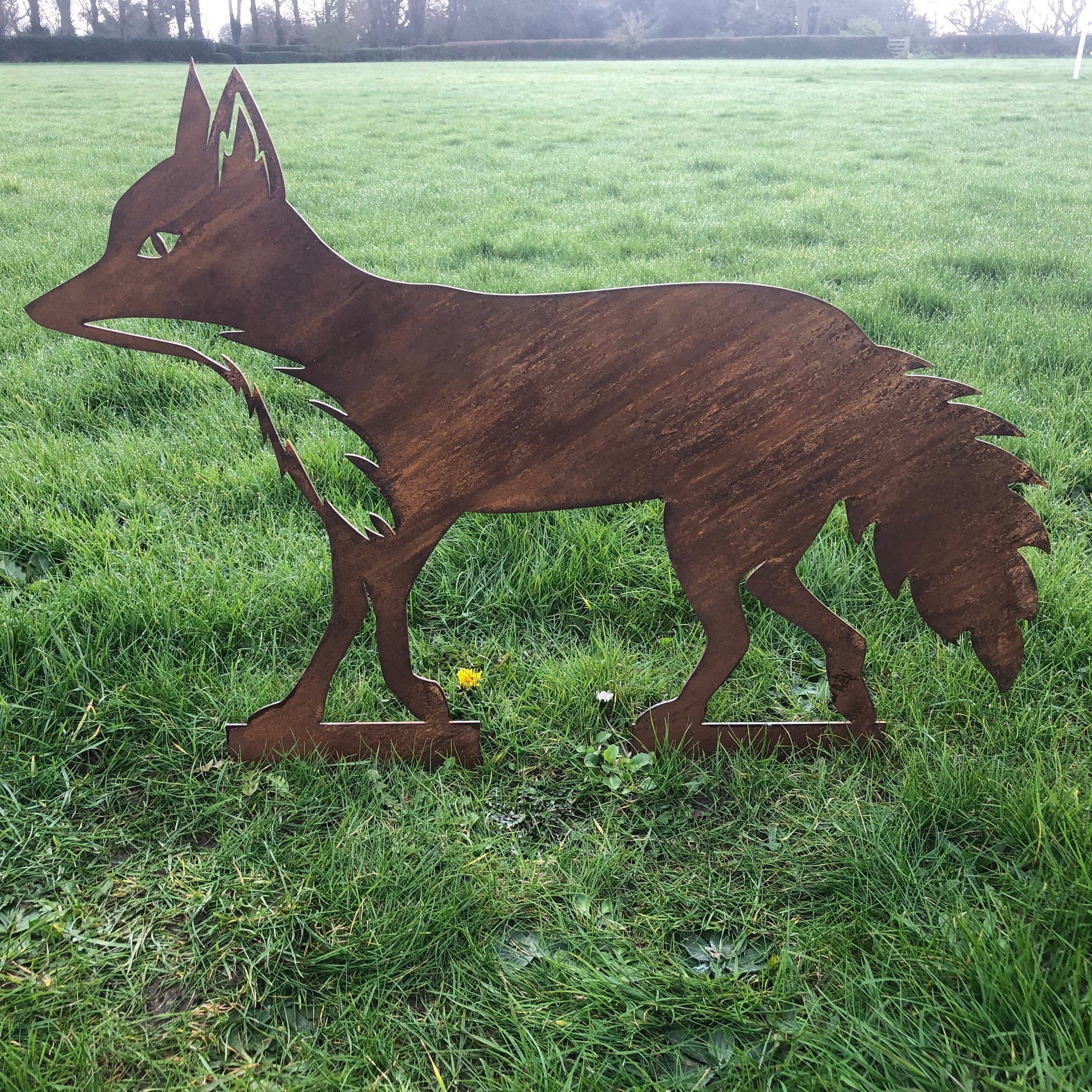 Rusty Metal Walking Fox Garden Statue