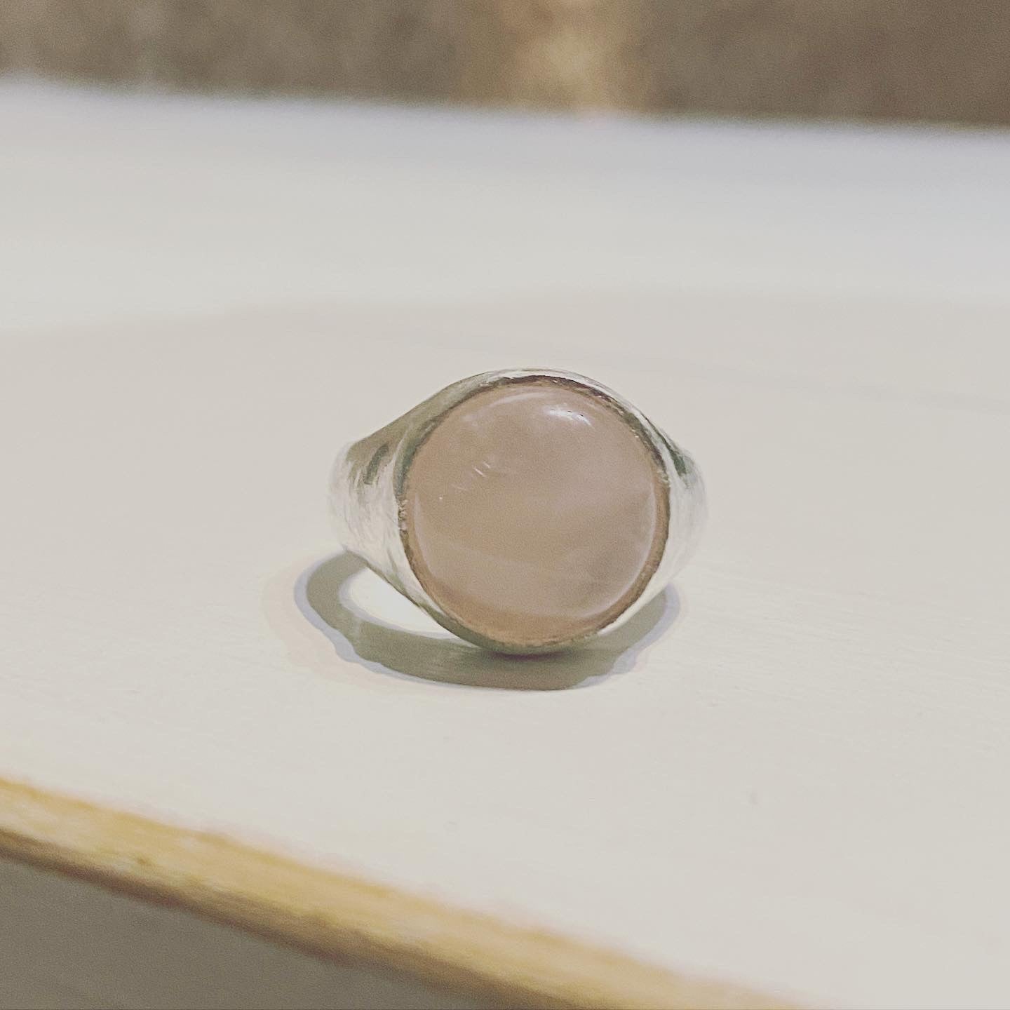 Rose Quartz Moon Ring Signet in Recycled Silver