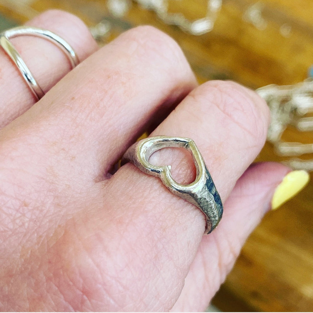 Open Heart Sterling Silver Signet Ring
