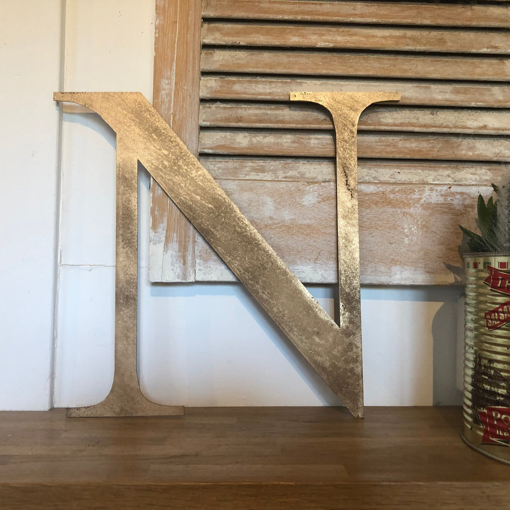 Distressed Gold Metal Letters A-Z 0-9 in 5 inch or 12 inch