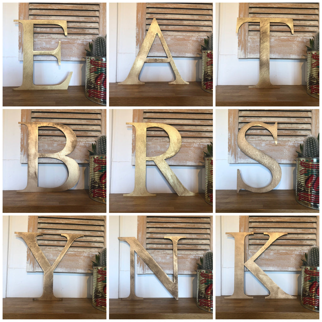 Distressed Gold Metal Letters A-Z 0-9 in 5 inch or 12 inch