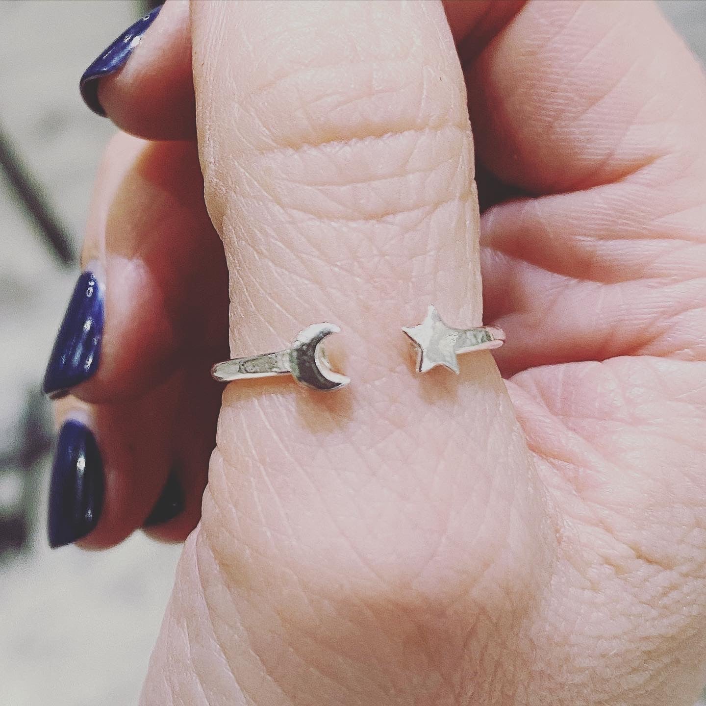 Moon and Star Ring in Recycled Silver
