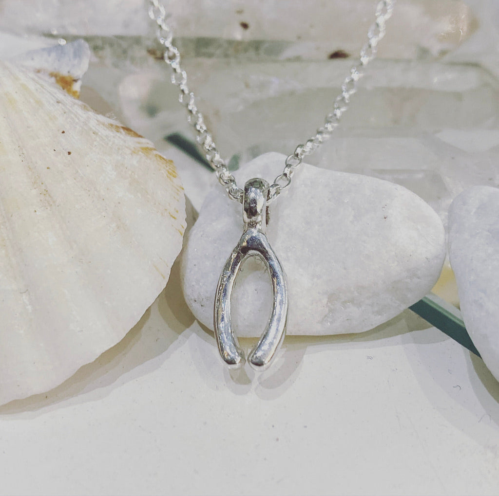 Lucky Charm Wishbone Necklace in Sterling Silver