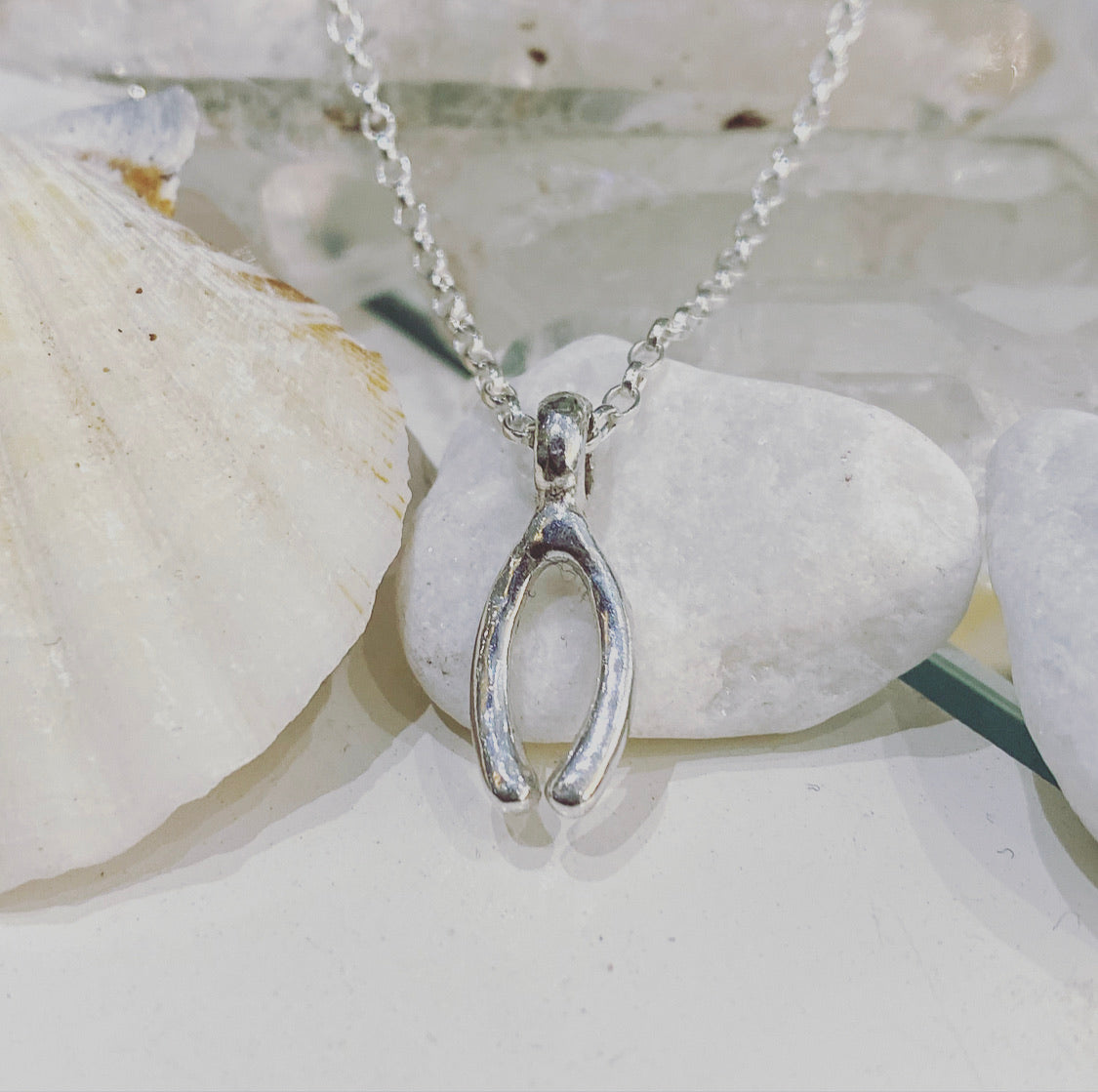 Lucky Charm Wishbone Necklace in Sterling Silver