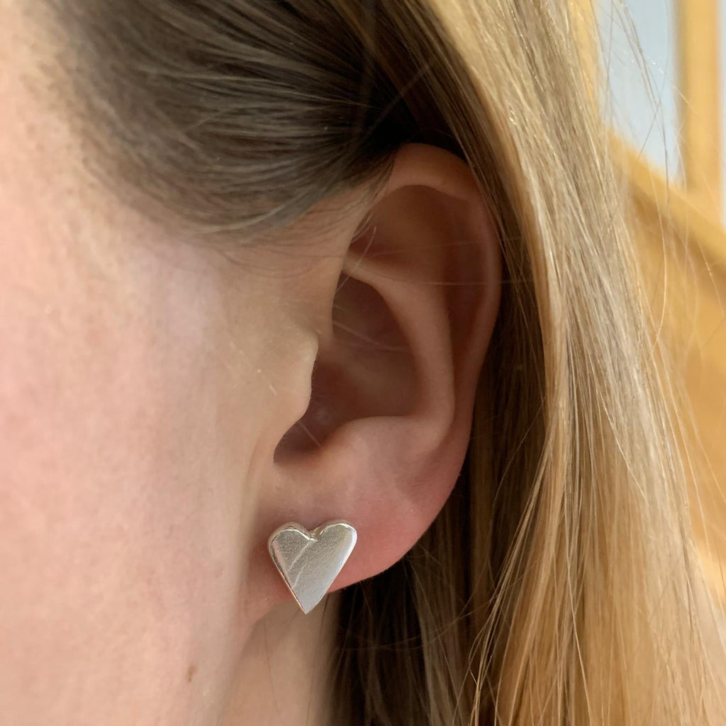 Large Heart Studs in Recycled Silver