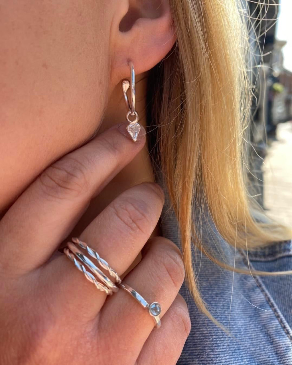 Baby Heart Hoops in Sterling Silver