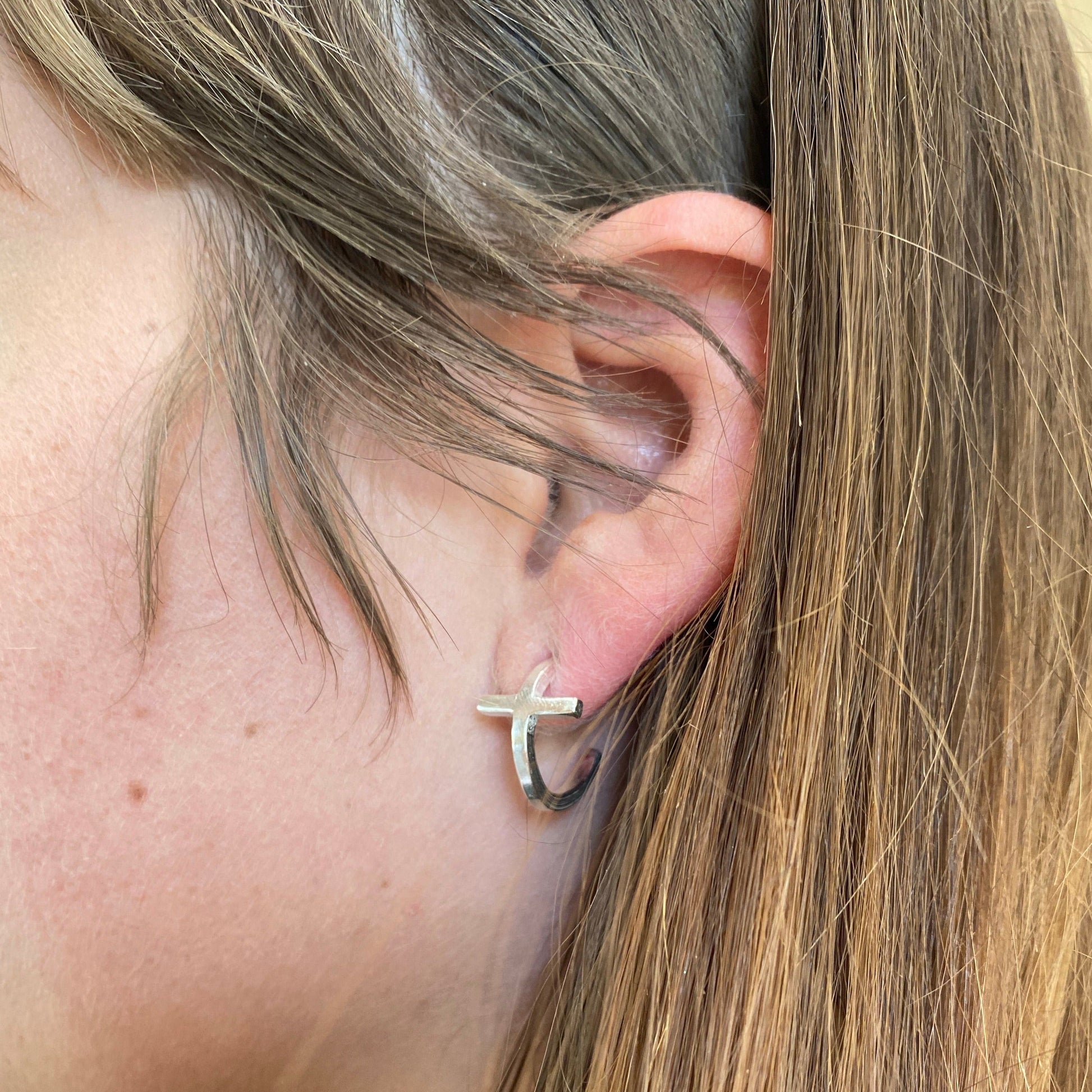 Cross Hoop Earrings in Sterling Silver