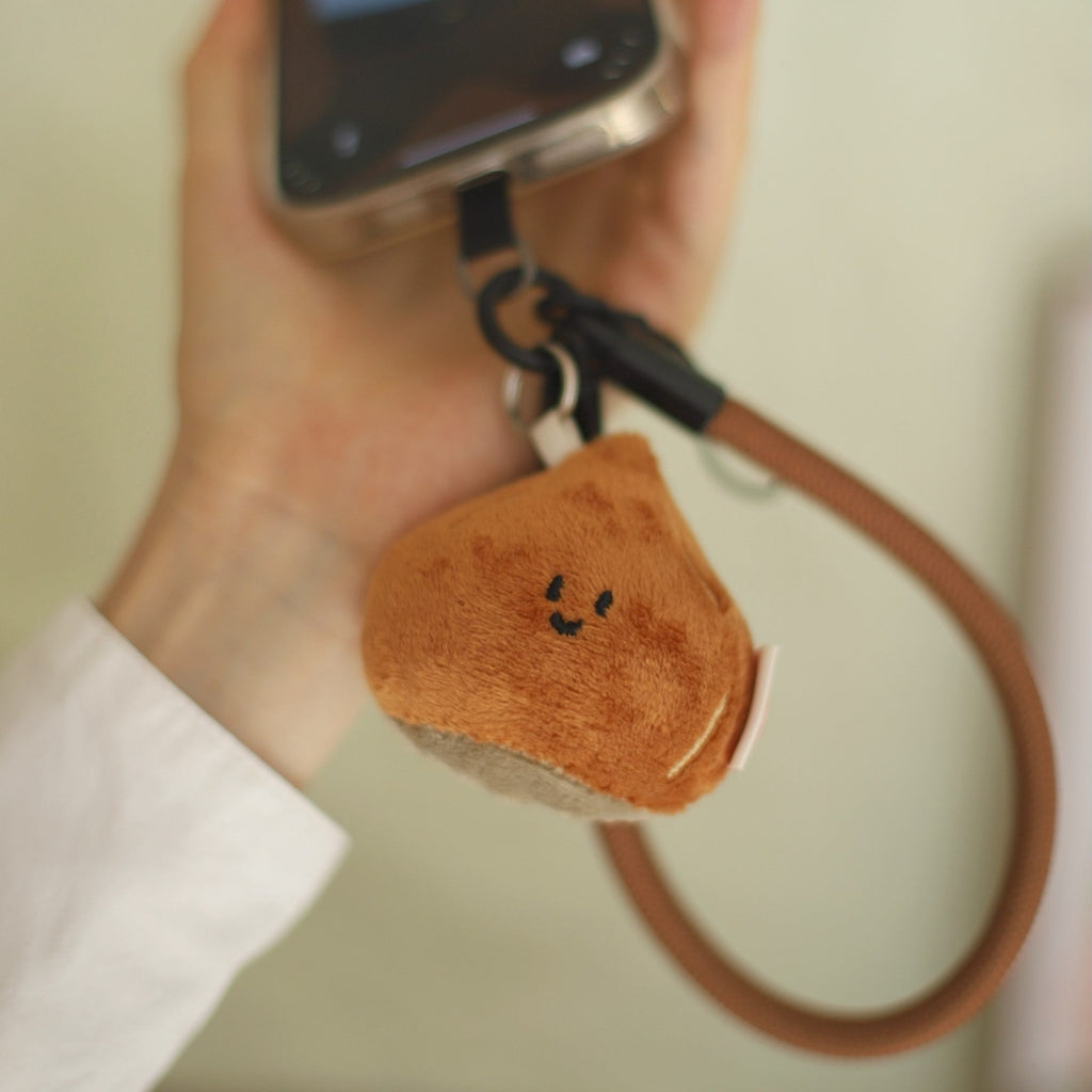 Mini Chestnut Plush Bag Charm in Warm Brown