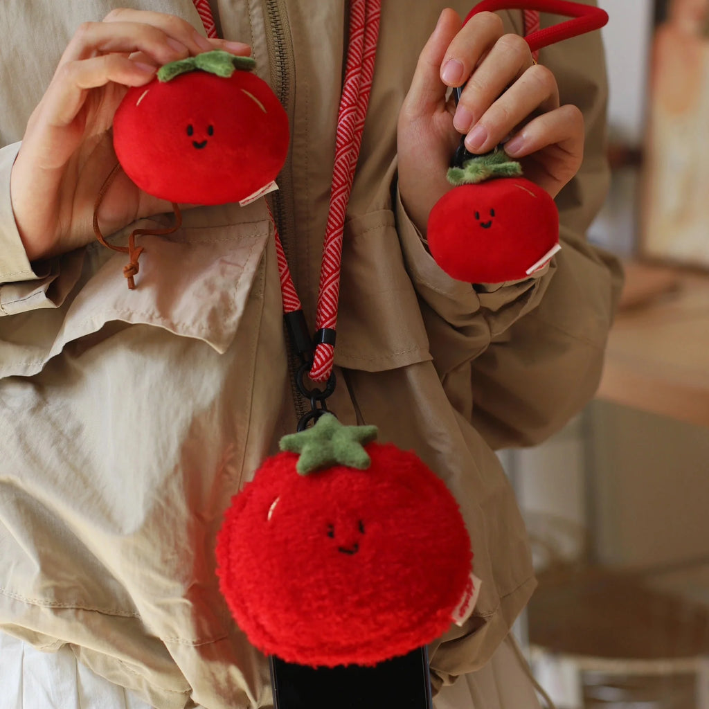 Mini Tomato Plush Bag Charm in Red and Green