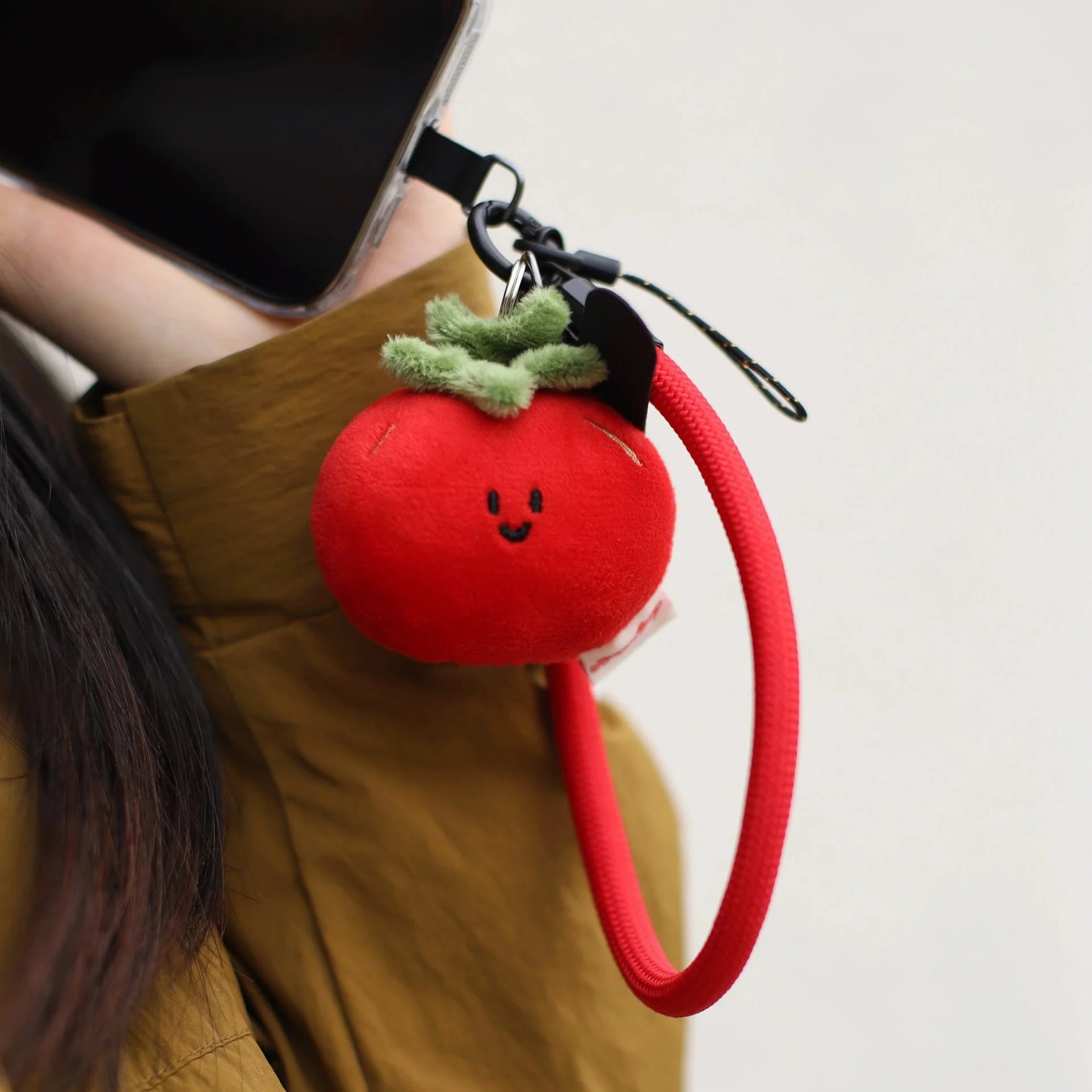 Mini Tomato Plush Bag Charm in Red and Green