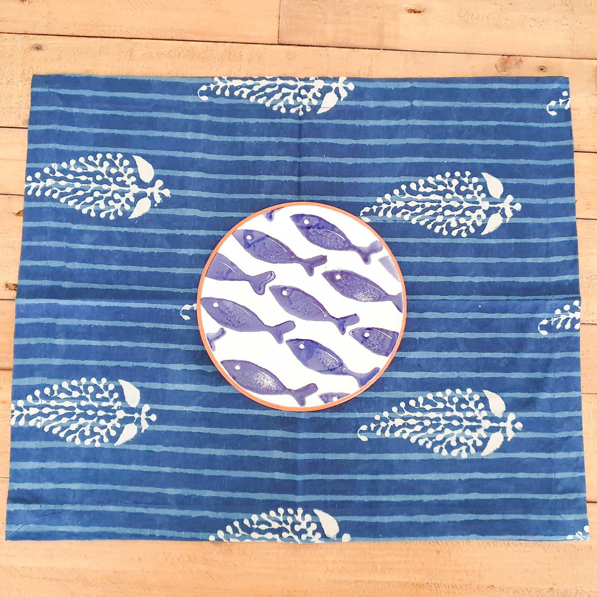 Indigo Block Printed Placemats Set of 2 Handmade Table Mats