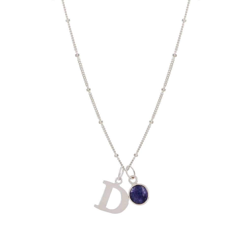 Personalised Initial and Birthstone Charm Necklace in Sterling Silver
