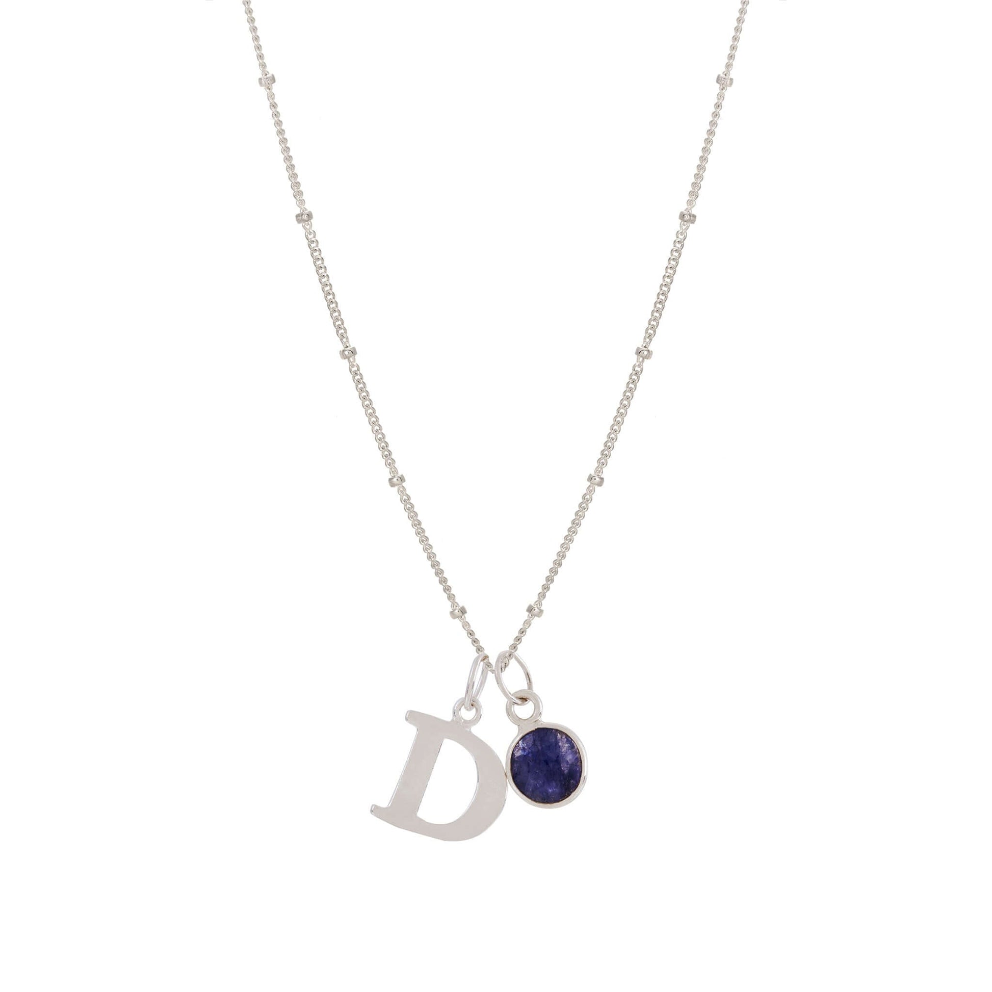 Personalised Initial and Birthstone Charm Necklace in Sterling Silver