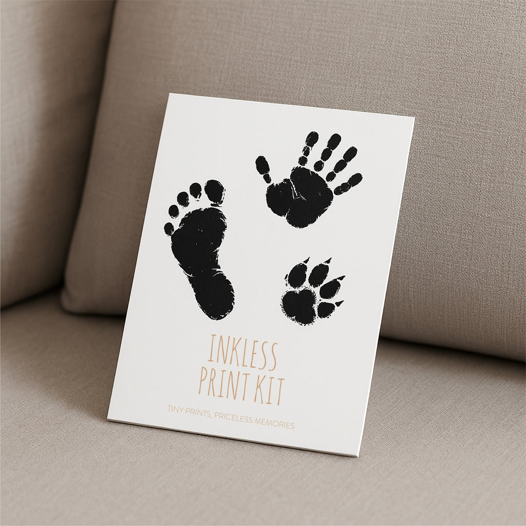 elegant ink-free keepsake print kit displayed on a soft cotton baby blanket