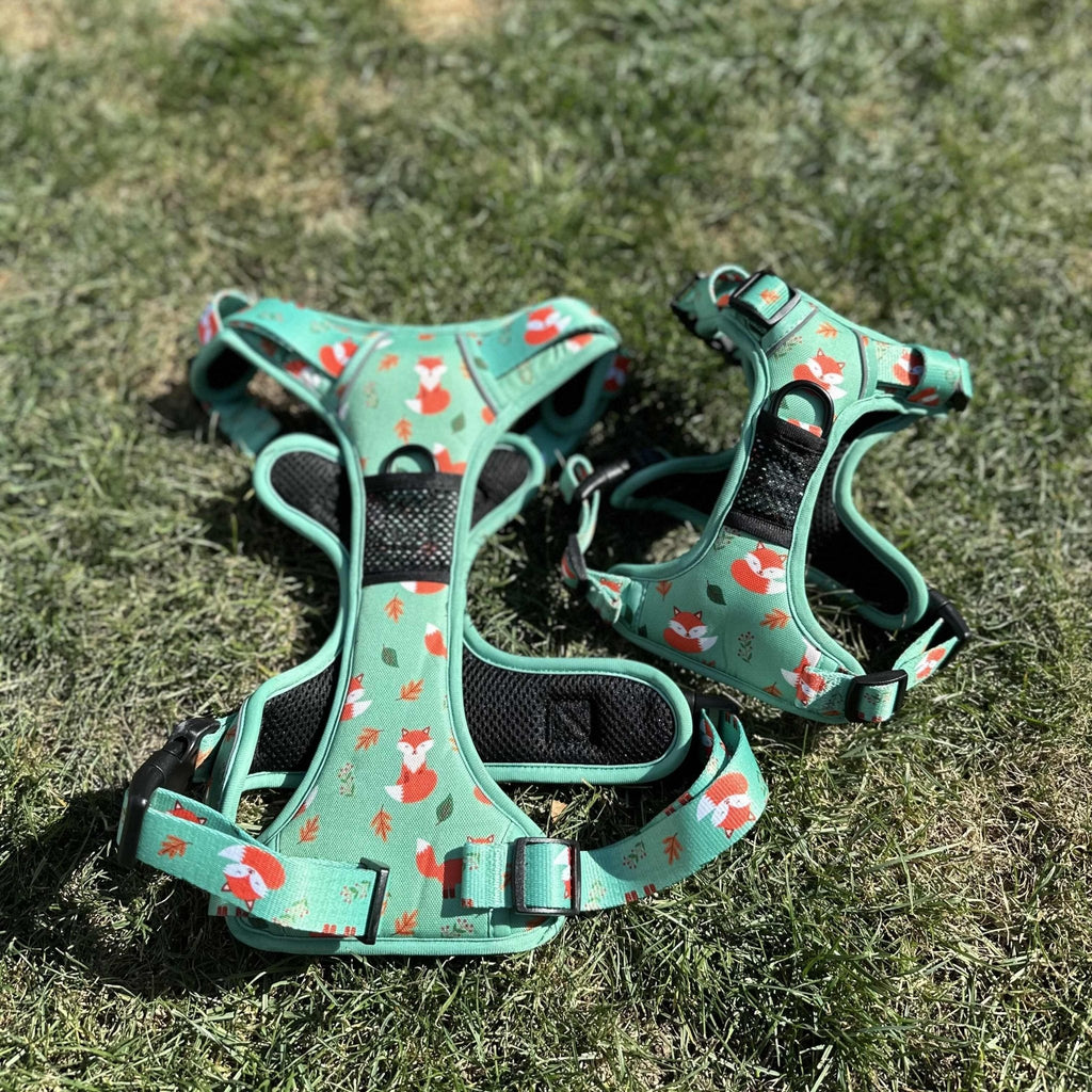 Tactical No Pull Dog Harness in Green Fox Print, Adjustable Step-In XS to XL