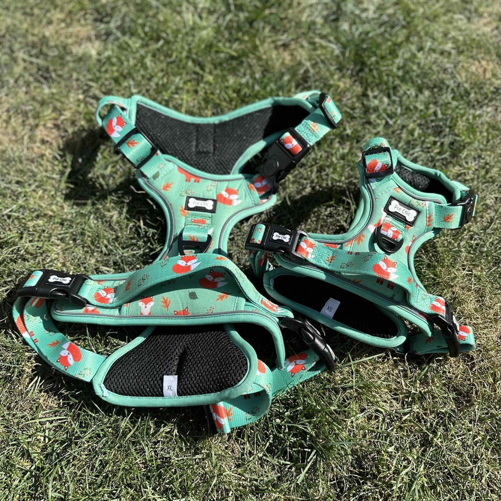 Tactical No Pull Dog Harness in Green Fox Print, Adjustable Step-In XS to XL