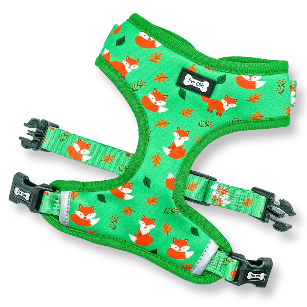 XXS Puppy Harness in Sage Green with Fox Print