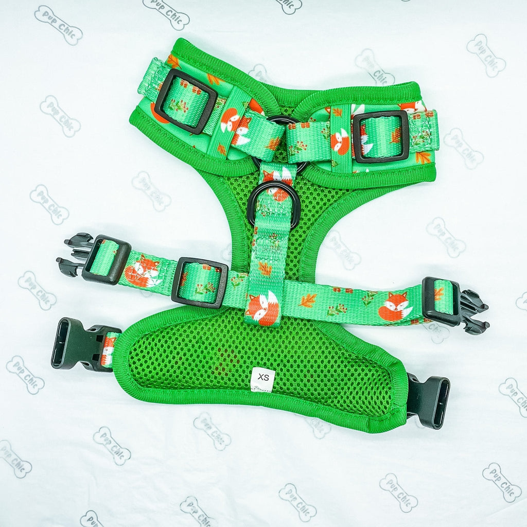 XXS Puppy Harness in Sage Green with Fox Print