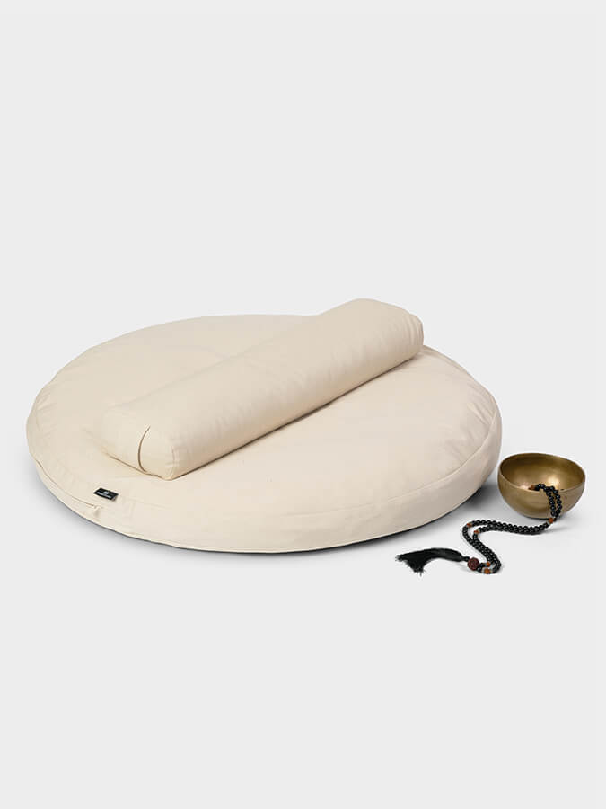Round Organic Zabuton Meditation Cushion Kit with Buckwheat Bolster
