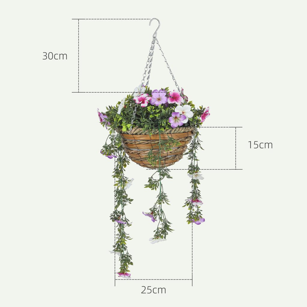 Set of 2 Artificial Azalea Flowers in Wicker Basket with Hanging Chains