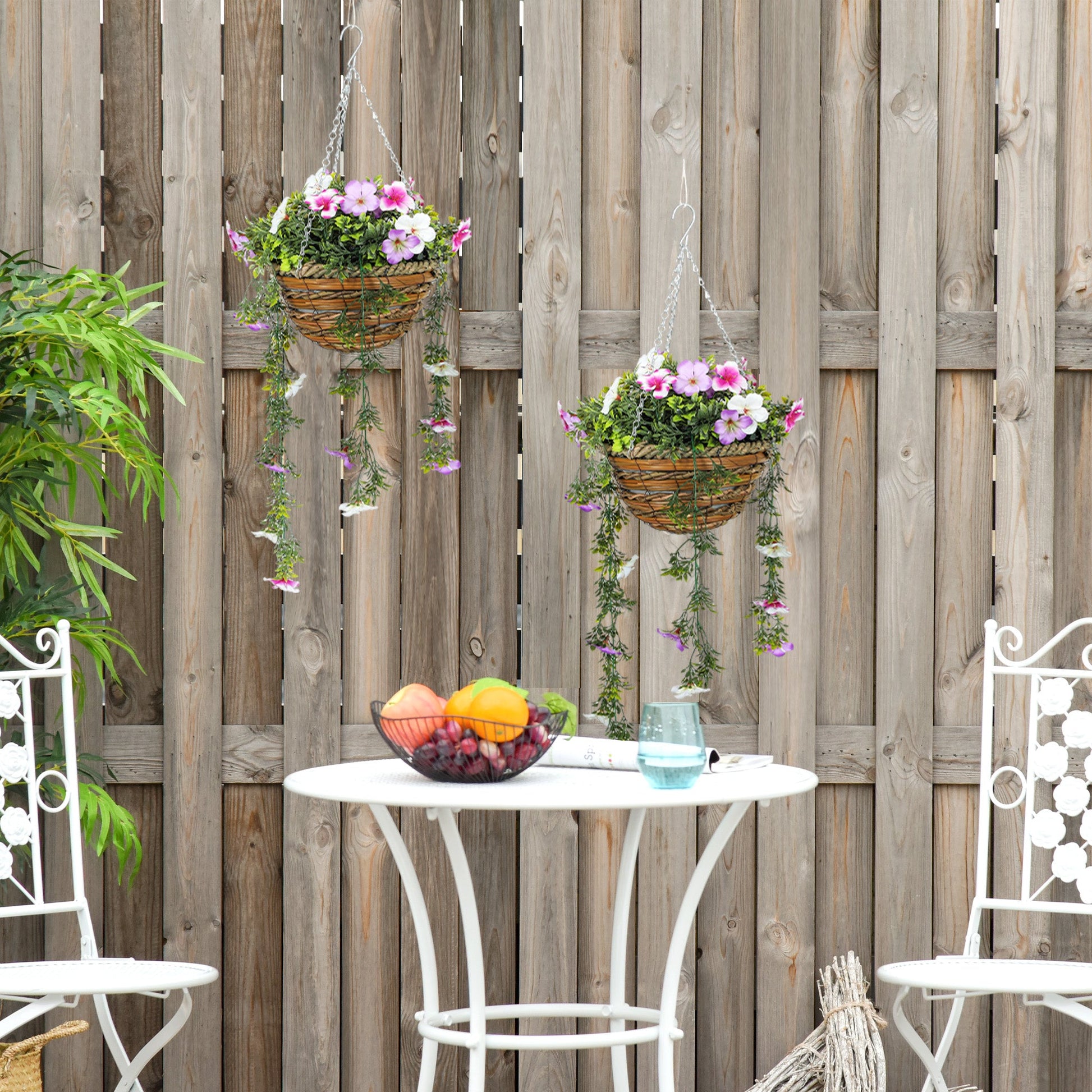Set of 2 Artificial Azalea Flowers in Wicker Basket with Hanging Chains