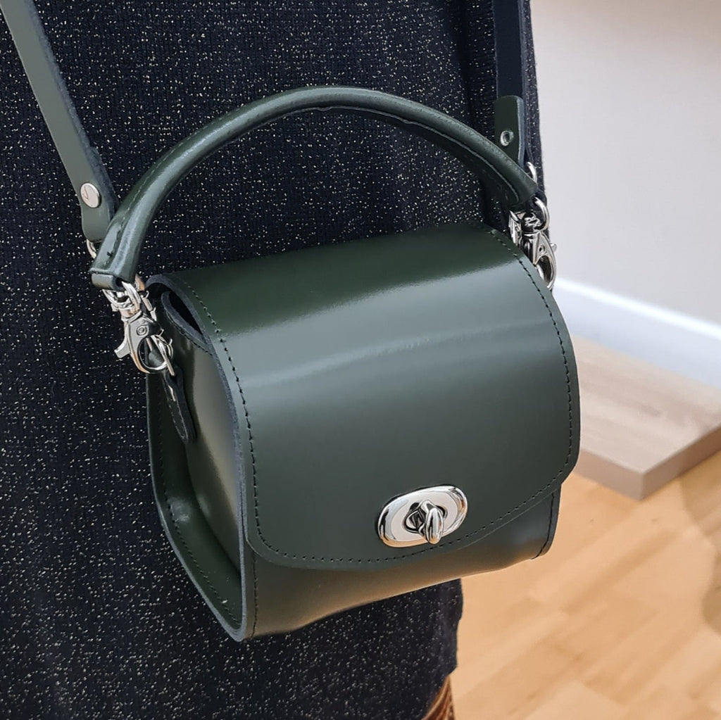 Handmade High Shine Leather Handbag in Ivy Green