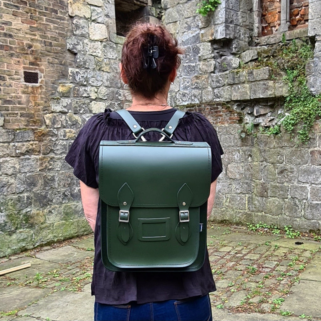Handmade Leather City Backpack in Ivy Green