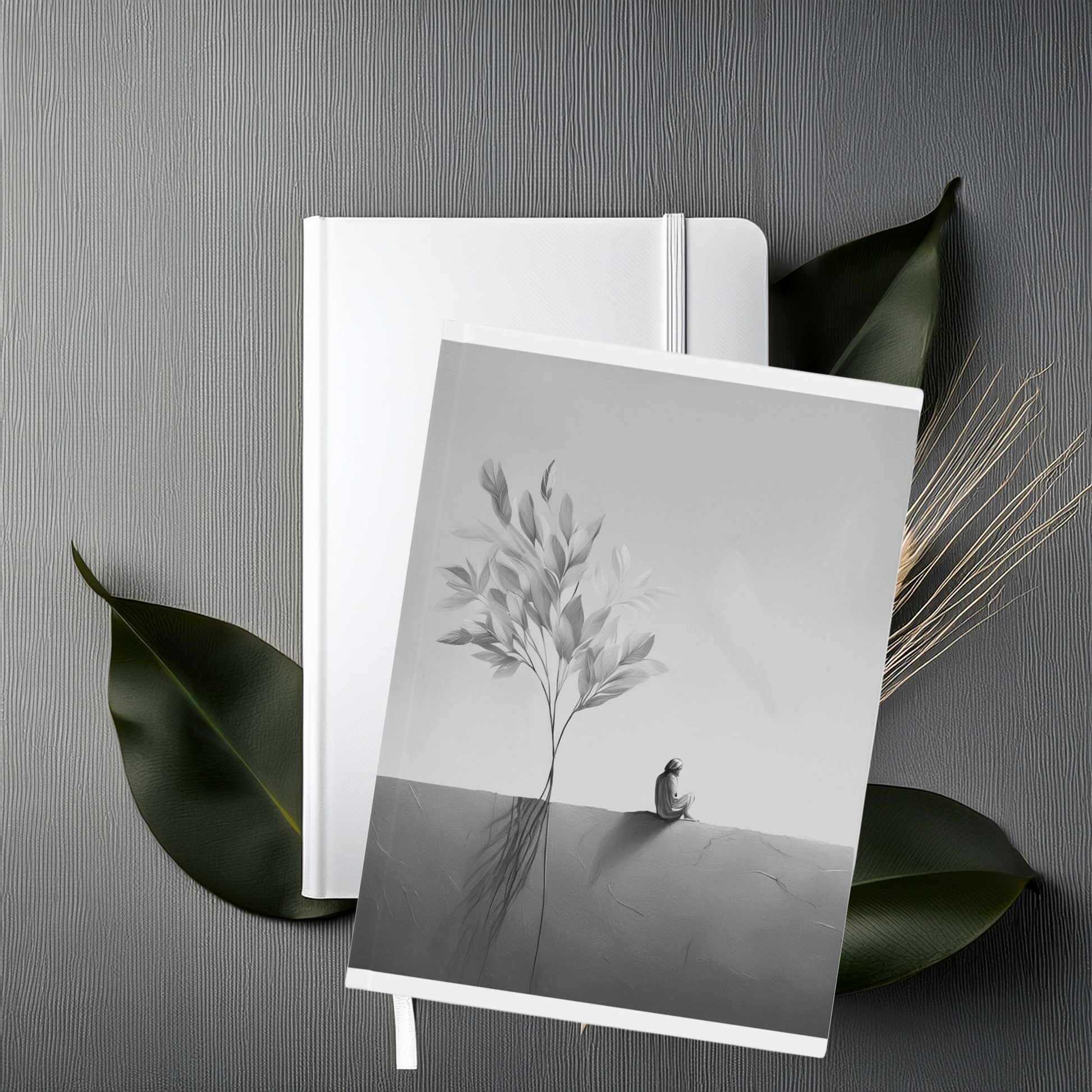 Hardcover Journal Minimalist Black and White Nature Aesthetic