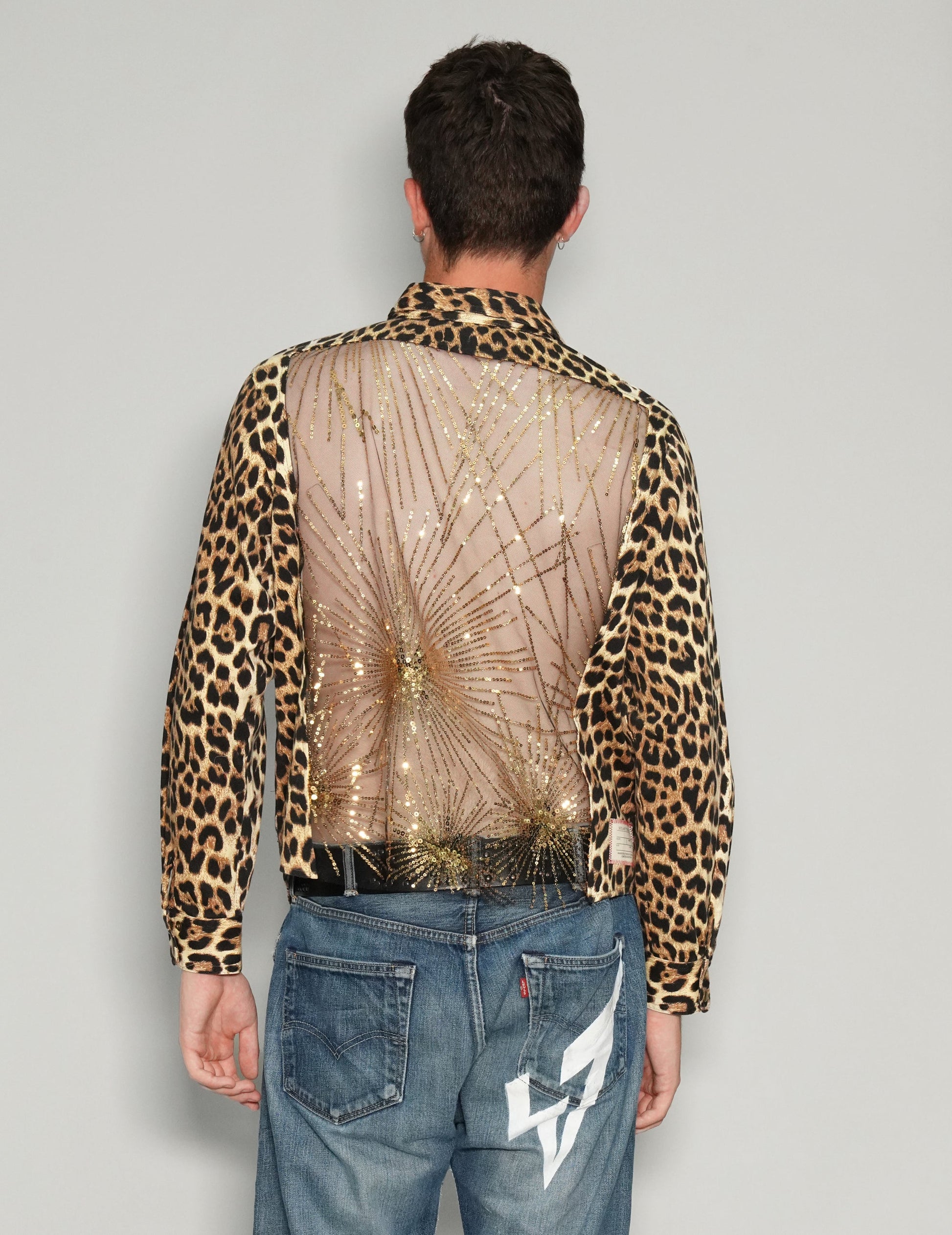 Leopard Print Party Back Shirt with Sequin Detail