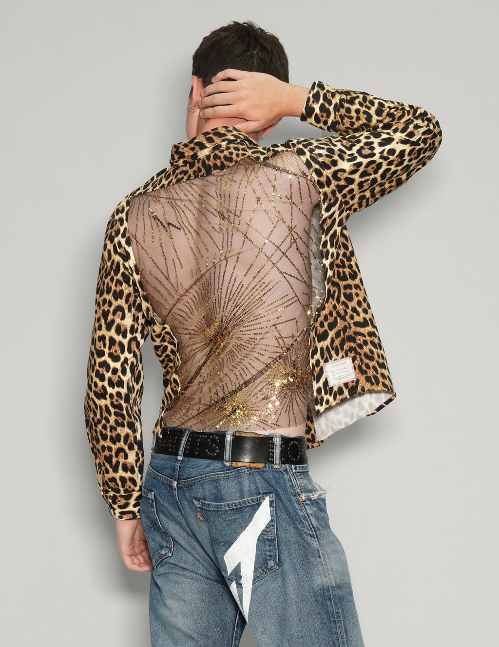 Leopard Print Party Back Shirt with Sequin Detail