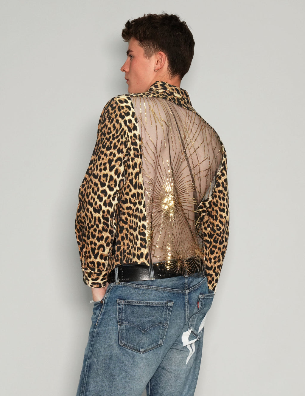 Leopard Print Party Back Shirt with Sequin Detail