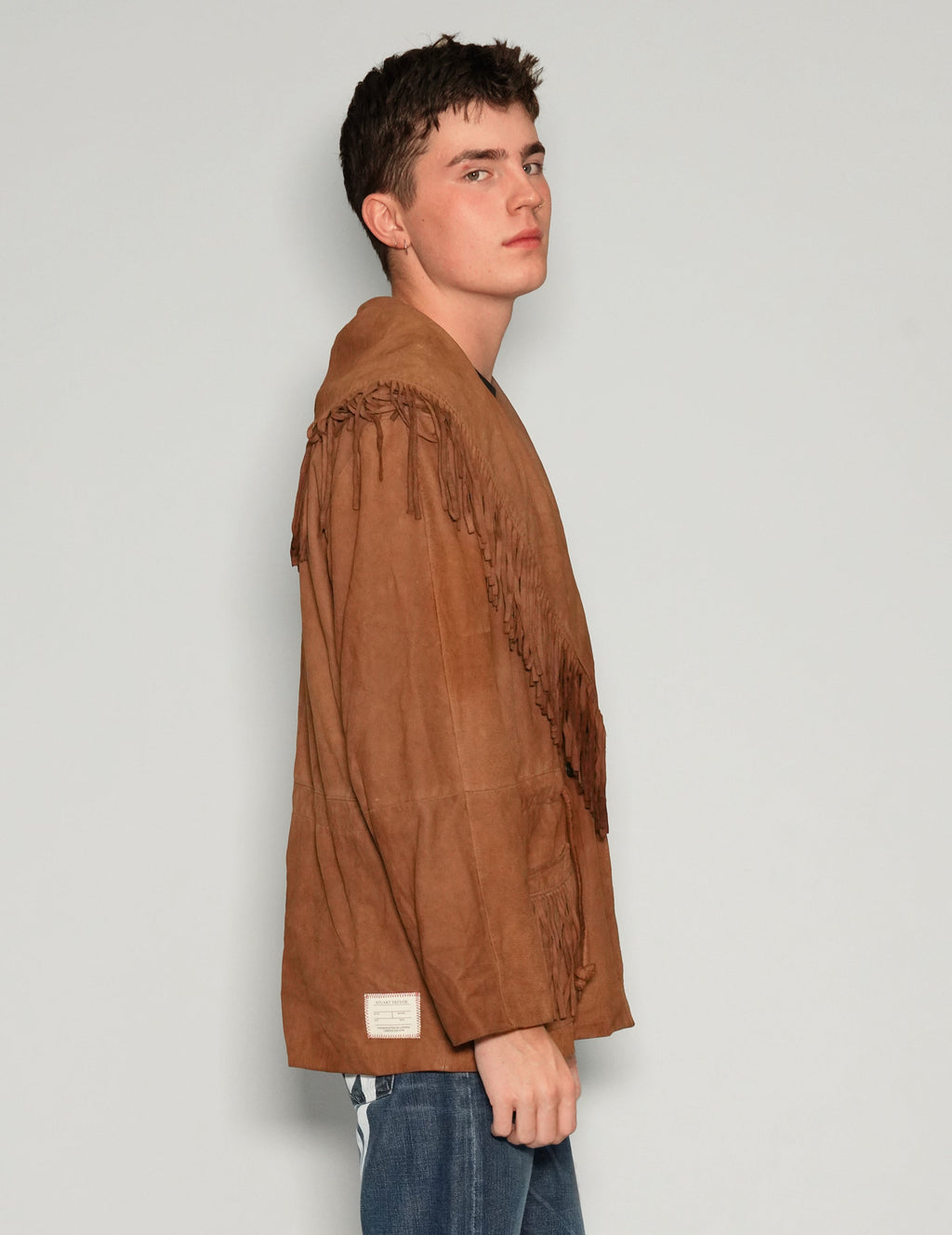 Wide Lapel Tassel Cowboy Jacket in Suede Leather