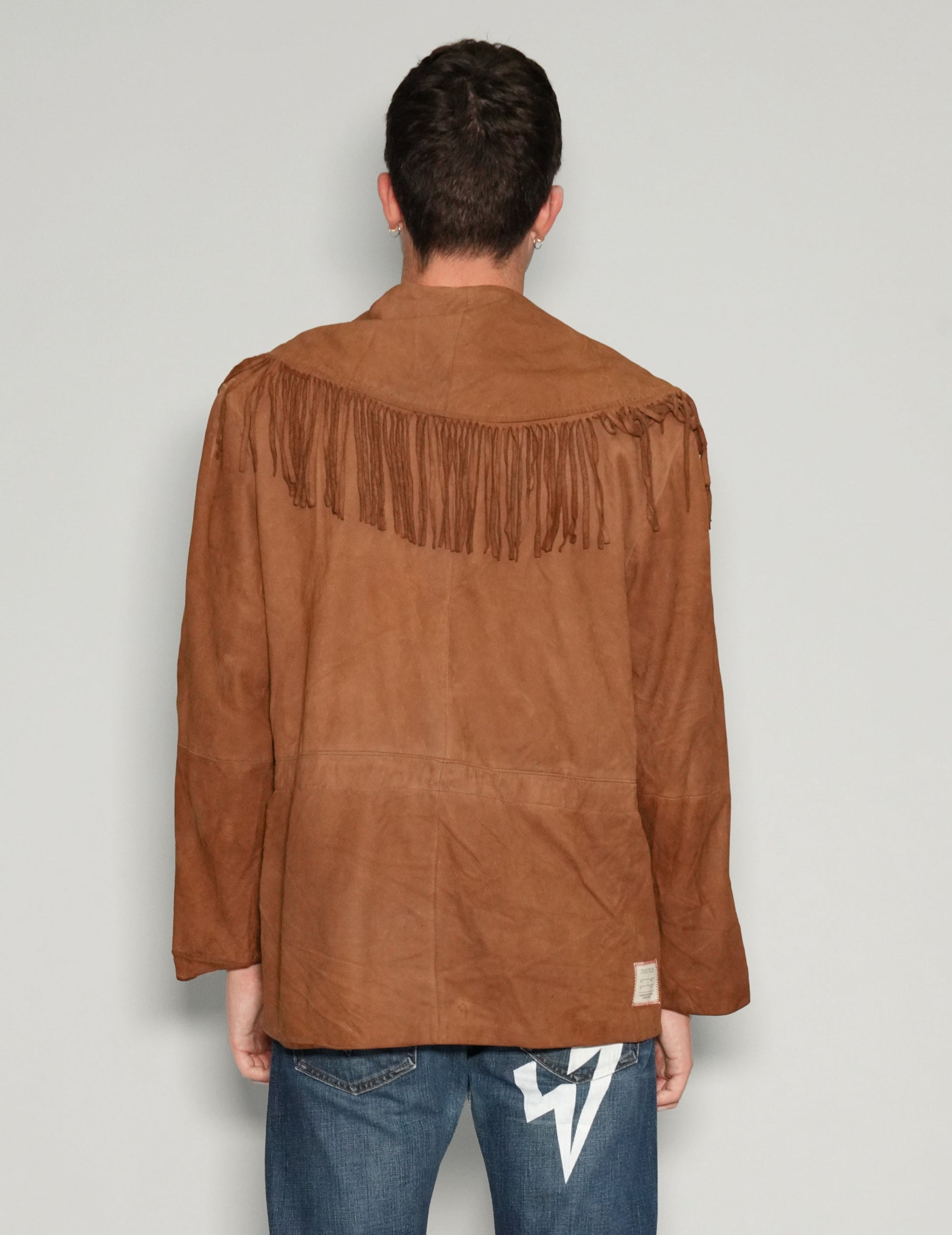 Wide Lapel Tassel Cowboy Jacket in Suede Leather