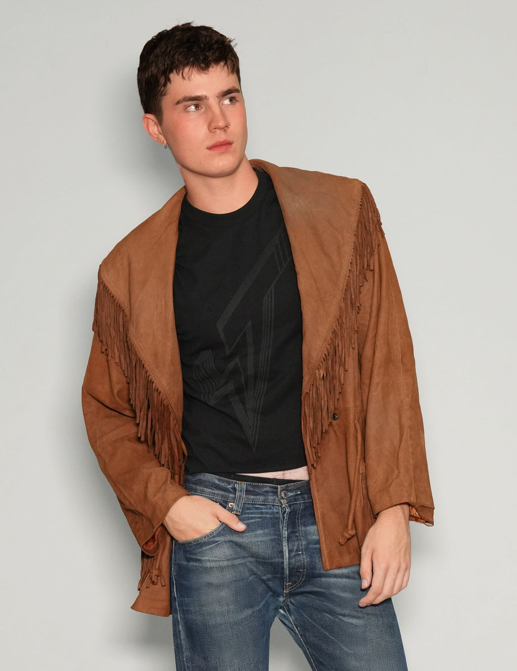 Wide Lapel Tassel Cowboy Jacket in Suede Leather