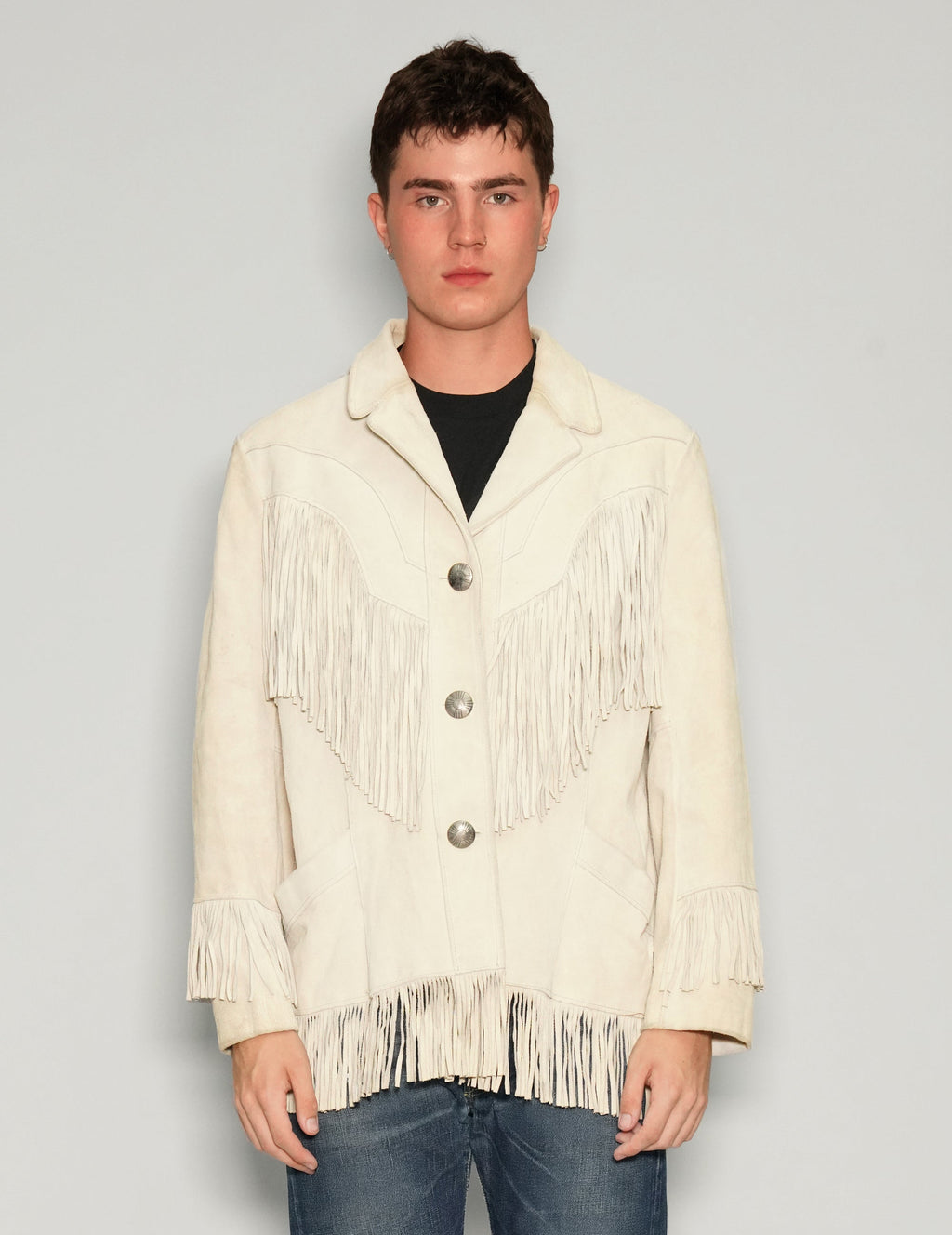 White Leather Cowboy Tassel Jacket