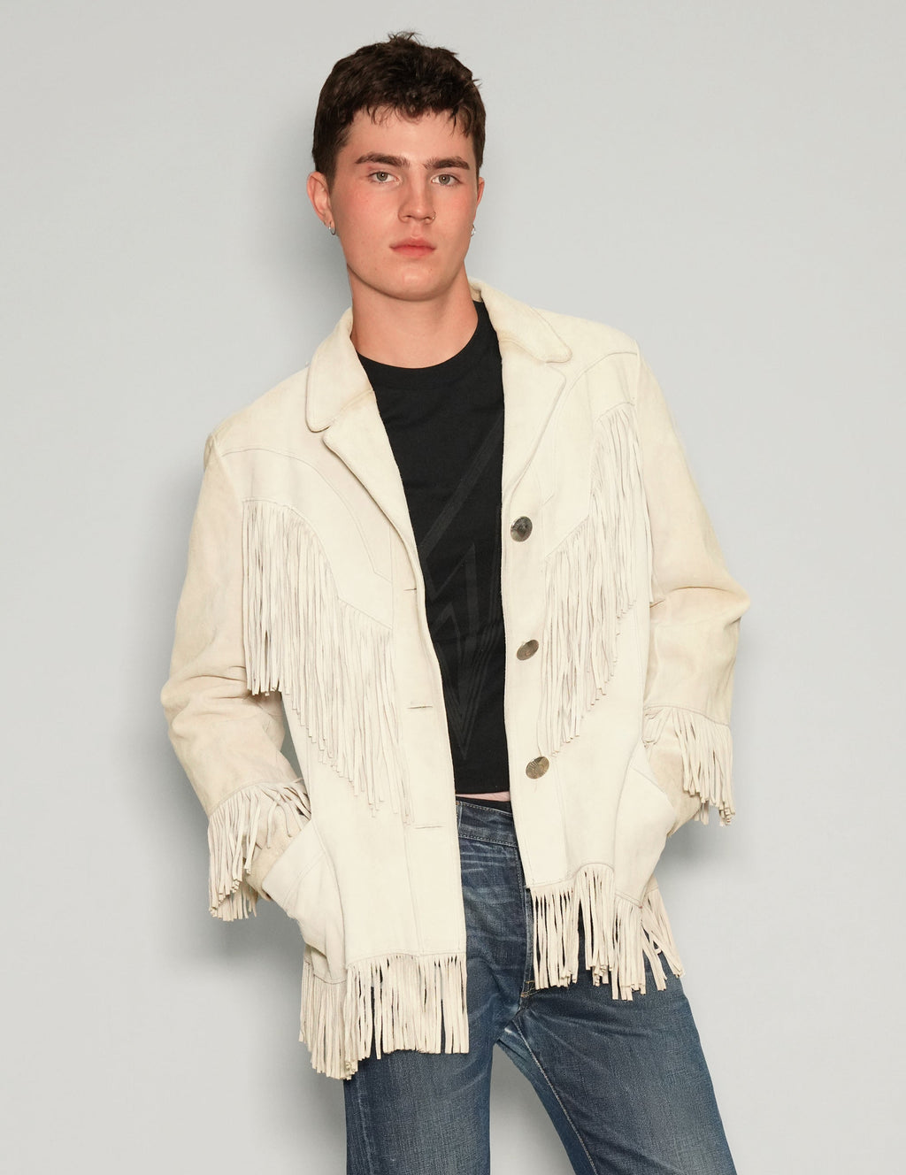 White Leather Cowboy Tassel Jacket