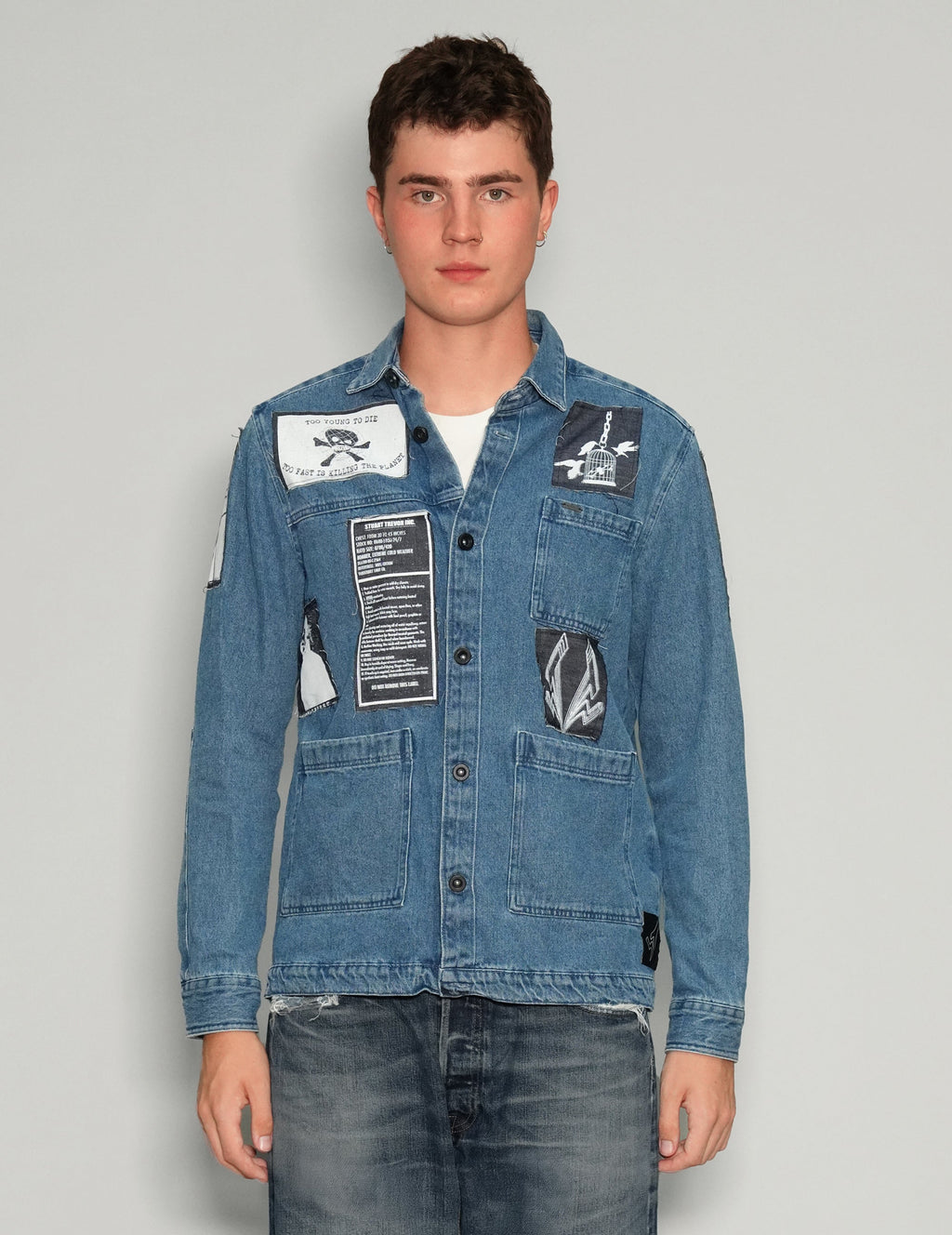 Patched Denim Overshirt in Blue