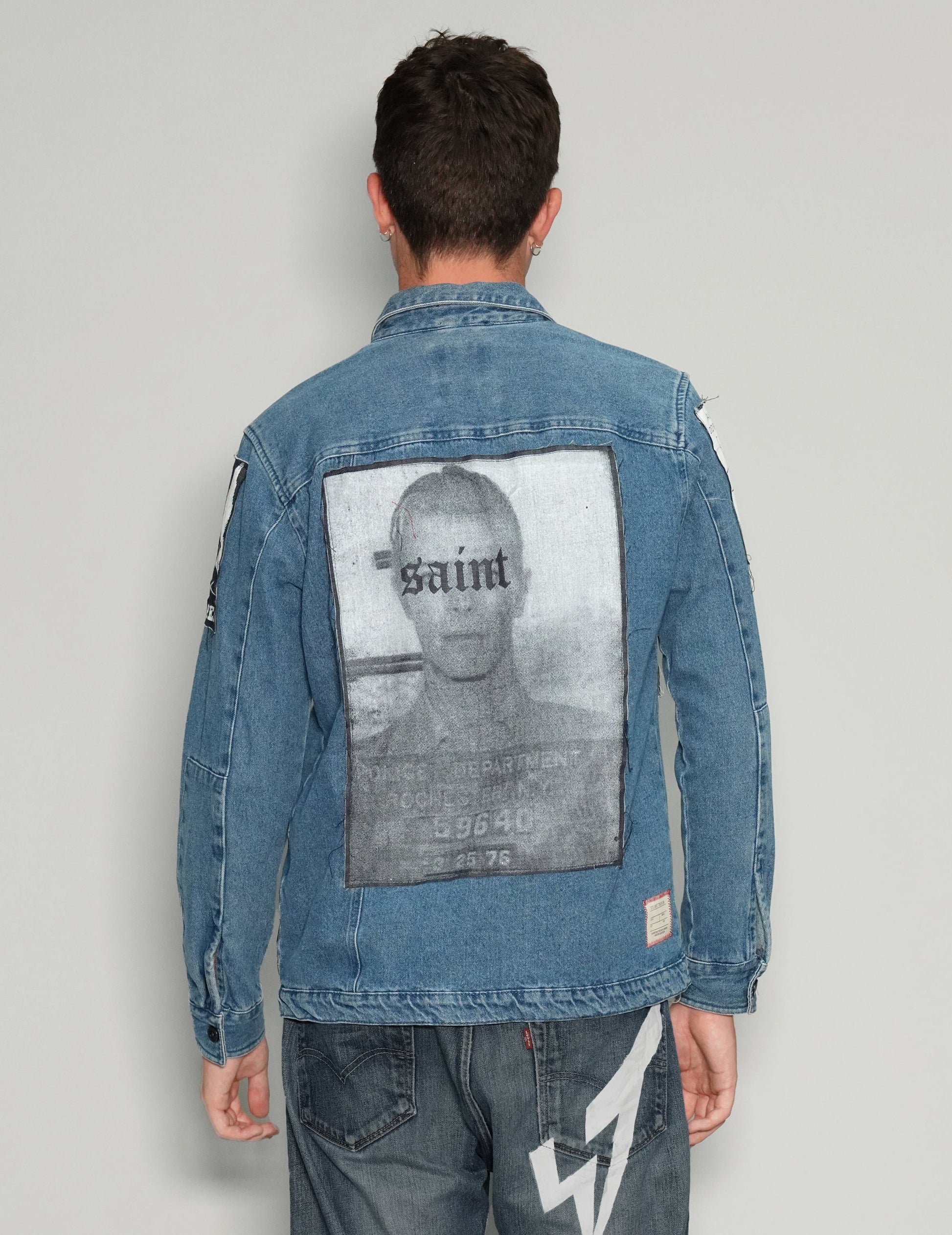 Patched Denim Overshirt in Blue