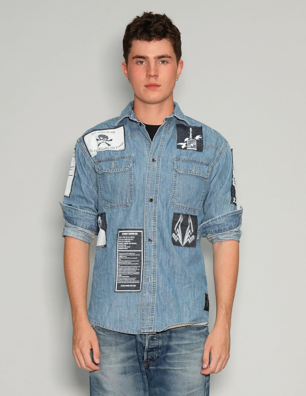 Vintage Denim Shirt with Patched Details
