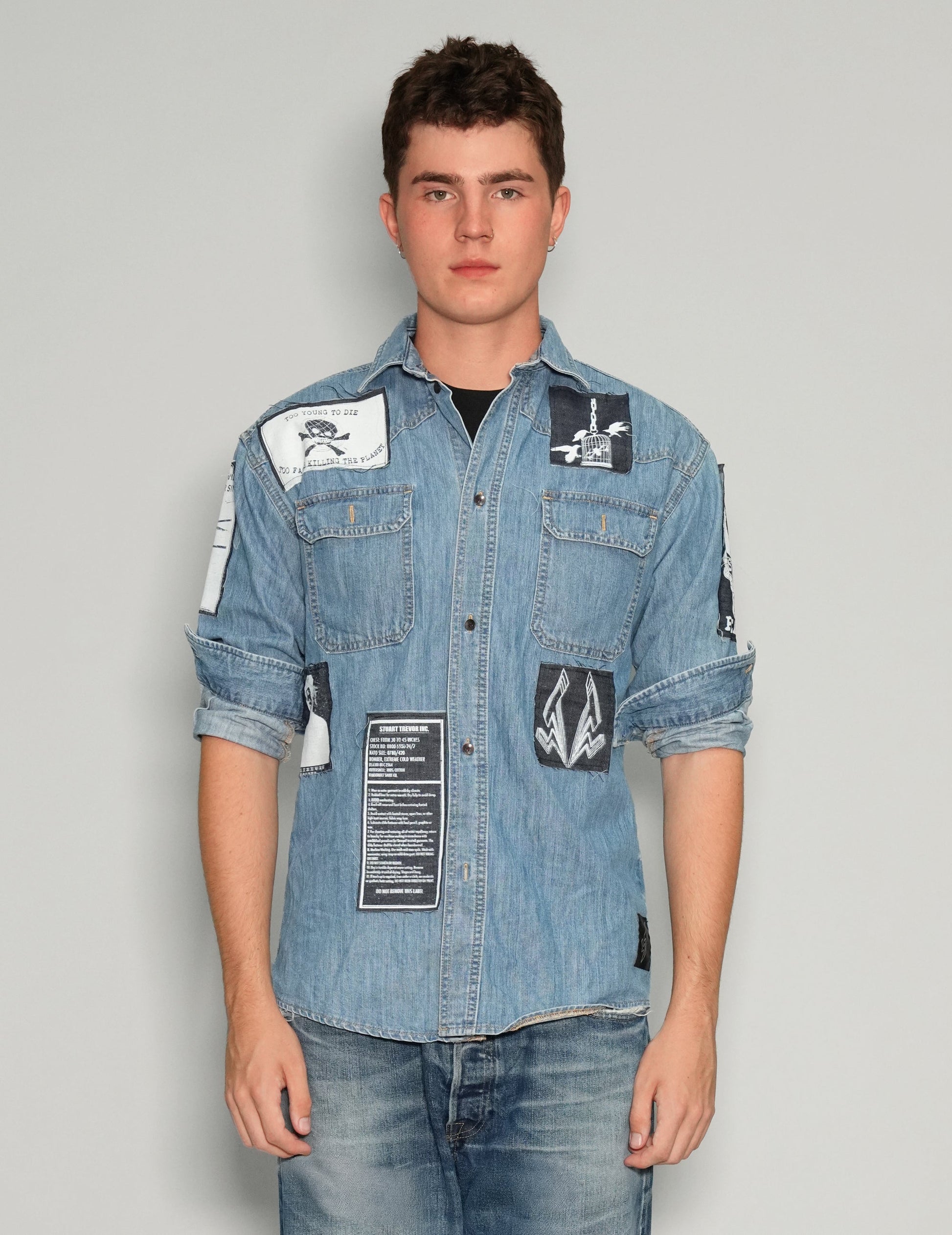 Vintage Denim Shirt with Patched Details